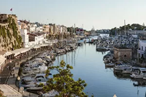 Images Dated 9th April 2019: Historic harbour waterfront at sunset, Ciutadella, Menorca, Balearic Islands, Spain