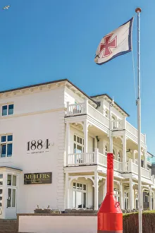 Norderney Prints: Historic Hotel 1184 on the western beach of Norderney