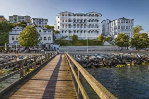 Rugen Prints: Historic hotels and pier in Sassnitz on Ruegen