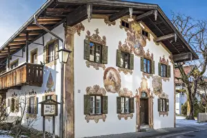 Oberammergau Prints: Historic house with traditional facacde painting in Unterammergau, Upper Bavaria, Bavaria