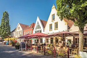 Summery Prints: Historic houses on church square, Jever, East Frisia, Lower Saxony, Germany