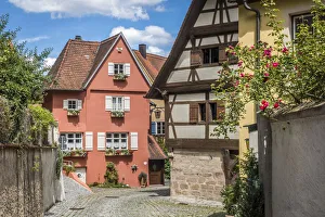 Mittelfranken Prints: Historic houses on the city wall of Dinkelsbuhl, Middle Franconia, Bavaria, Germany
