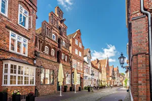 Alley Prints: Historic houses in Heiligengeiststrasse in the old town, Luneburg, Lower Saxony, Germany