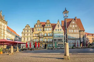 Federal State Prints: Historic houses on the market square at sunrise, Bremen, Germany