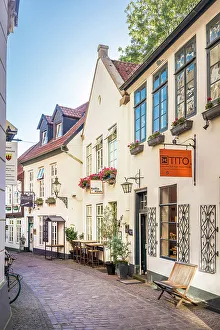 Alley Prints: Historic houses in the old town of Oldenburg, Oldenburger Land, Lower Saxony, Germany