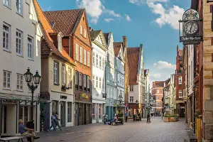 Luneburg Prints: Historic houses in the pedestrian zone Baeckerstrasse in the old town