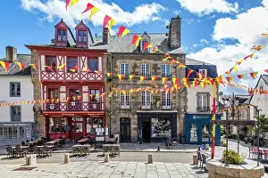 Morbihan Prints: Historic houses on Rue des Vierges in the old town of Josselin, Morbihan, Brittany, France