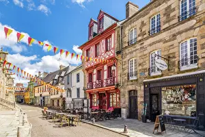 Alley Prints: Historic houses on Rue des Vierges in the old town of Josselin, Morbihan, Brittany, France