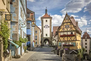 Romantic Road Collection: Historic houses and Spitaltor in Untere Schmiedgasse in the old town of Rothenburg ob der