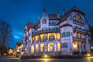 Hohenschwangau Prints: Historic inn Alpenrose am See near Hohenschwangau Castle in the evening, Schwangau
