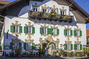 Traditionally Prints: Historic inn with traditional facacde painting in Unterammergau