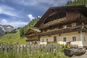 Mountain Farm Prints: Historic mountain farms in Innervillgraten in Villgratental, East Tyrol, Tyrol, Austria
