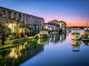 Portland Prints: Historic Old Port and Fish Market at Sunrise Portland Maine, New England, USA