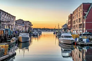 Portland Prints: Historic Old Port and Fish Market at Sunrise Portland Maine, New England, USA