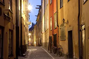 Gamla Stan Prints: Historic old street in Gamla Stan (Old Town) in Stockholm, Sweden