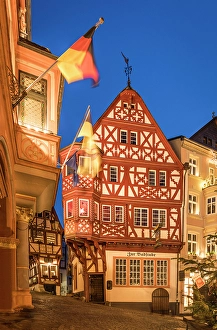 Wine Growing Region Prints: Historic old town at blue hour, Bernkastel-Kues, Mosel, Rhineland-Palatinate, Germany
