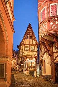 Market Place Prints: Historic old town at blue hour, Bernkastel-Kues, Mosel, Rhineland-Palatinate, Germany