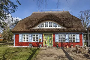 Historic thatched roof house in Prerow, Mecklenburg-Western Pomerania, Northern Germany