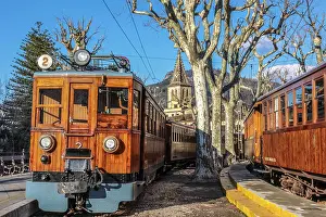 Locomotive Prints: Historic train The Red Lightning (Tren de Soller) in Soller station