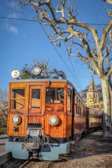 Locomotive Prints: Historic train Soller Tram in Soller station, Mallorca, Balearic Islands, Spain