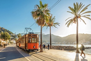 South Prints: Historic tram on the waterfront promenade of Port de Soller