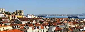 Tagus River Prints: Historical center with the Se Catedral and Tagus river in the background, Lisbon