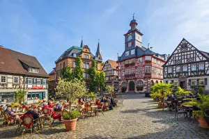 Marktplatz Prints: Historical market place and city hall, Heppenheim, Hessische Bergstrasse, Odenwald, Hesse