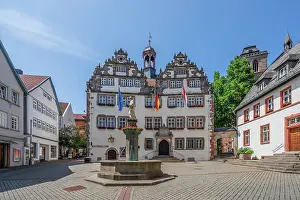 Bad Hersfeld Prints: Historical town hall of Bad Hersfeld with Lullus fountain, Hesse, Germany