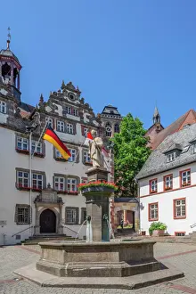 Bad Hersfeld Prints: Historical town hall of Bad Hersfeld with Lullus fountain, Hesse, Germany