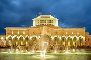History Museum of Armenia and National Gallery of Armenia on Republic Square at night
