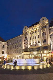 Bratislava Prints: Hlavne Nam (Main Square) at dusk, Bratislava, Slovakia