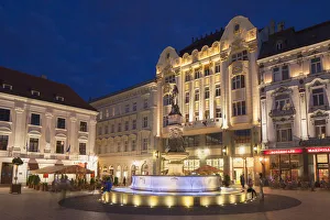 Hlavne Nam (Main Square) at dusk, Bratislava, Slovakia