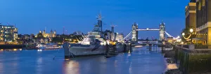 Hms Belfast Prints: HMS Belfast & Tower of London, London, England, UK