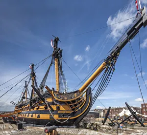 Portsmouth Prints: HMS Victory in Portsmouth Harbor, Hampshire, England