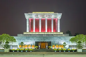 Ho Chi Minh Mausoleum on Ba Dinh Square at night, Hanoi, Vietnam