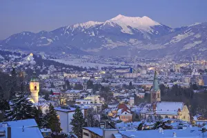 Tiroler Prints: Hoetting district with Kellerjoch mountain in the background at evening, Innsbruck, Tyrol