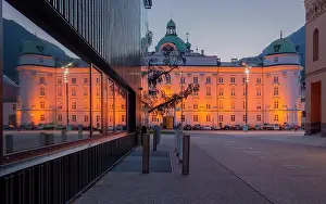 City Centre Prints: The Hofburg palace and the Haus der Music music hall on a summer evening