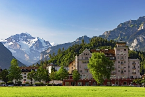 Interlaken Prints: Hohematte Park with Jungfrau mountain in the background, Interlaken, Switzerland