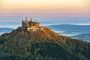 Hohenzollern castle in autumnal scenery at dawn. Hechingen, Baden-WAA┬╝rttemberg, Germany