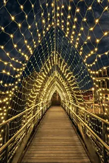 Christmas Lights Prints: Holiday lights on boardwalk, Kennebunkport, Maine, USA