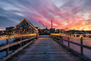 Portsmouth Prints: Holiday lights on fishing pier at Badger's Island, Maine, USA