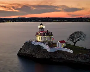 Festive Prints: Holiday lights on Pomham Rocks Lighthouse in Providence River