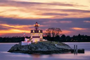 Christmas Lights Prints: Holiday lights on Pomham Rocks Lighthouse in Providence River