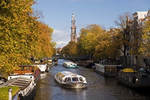Amsterdam Prints: Holland, Amsterdam, Prinsengracht, Westerkerk church