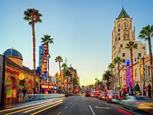 South Western Prints: Hollywood Boulevard, at Night, Neon Lights City of Los Angeles, Southern California, USA