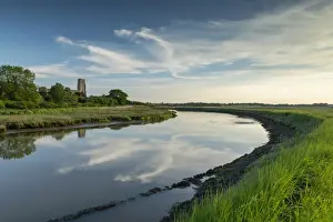 Salt Marsh Prints: Holy Trinity Church & Clouds Reflecting in River Blyth, Blythburgh, Suffolk, England