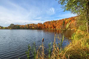 Gillenfeld Prints: Holzmaar maar lake, Gillenfeld, Eifel, Rhineland-Palatinate, Germany