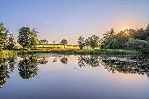 Crater Prints: Holzmaar maar lake at sunset, Gillenfeld, Eifel, Rhineland-Palatinate, Germany