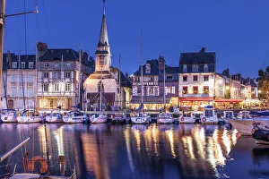 Honfleur Prints: Honfleur harbor in the evening, Calvados, Normandy, France