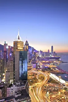 Office Building Prints: Hong Kong Cityscape And Harbour At Night, Hong Kong, Special Administrative Region